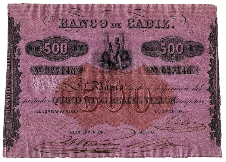 (1847). Banco de Cádiz. 500 ... 