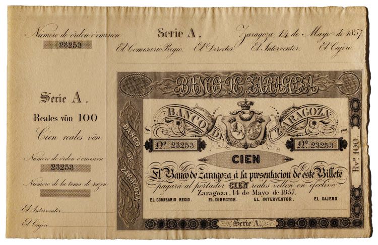 1857. Banco de Zaragoza. 100 ... 