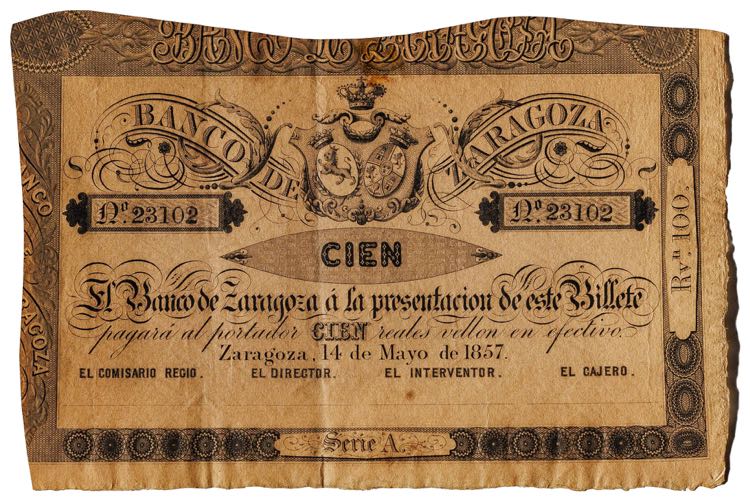 1857. Banco de Zaragoza. 100 ... 