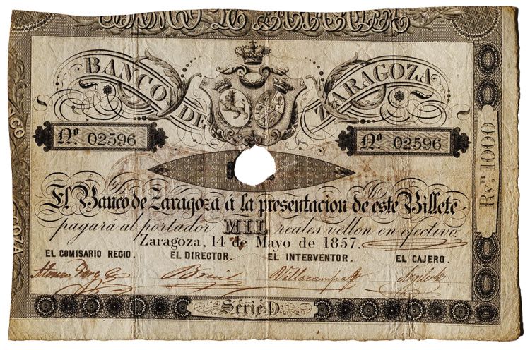 1857. Banco de Zaragoza. 1000 ... 
