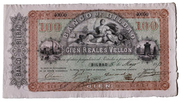 1873. Banco de Bilbao. 100 reales ... 