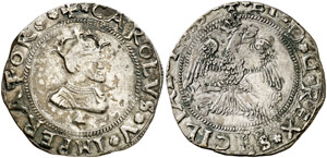1555. Carlos I. Sicília. CM. 4 taris. ... 