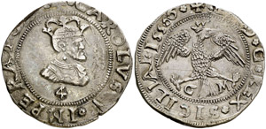 1556. Carlos I. Sicília. CM. 4 taris. ... 