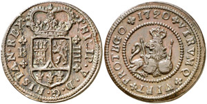 1720. Felipe V. Barcelona. 4 maravedís. ... 