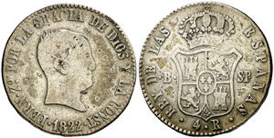 1822. Fernando VII. Barcelona. SP. 4 reales. ... 