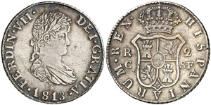 1813. Fernando VII. Catalunya. SF. 2 reales. ... 