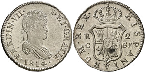 1814. Fernando VII. Catalunya. SF. 2 reales. ... 