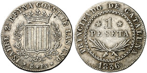 1836. Isabel II. Barcelona. PS. 1 peseta. ... 