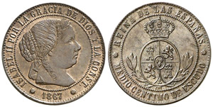 1867. Isabel II. Barcelona. OM. 1/2 céntimo ... 