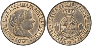 1866. Isabel II. Barcelona. 2 1/2 céntimos ... 