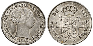 1854. Isabel II. Barcelona. 1 real. (Cal. ... 
