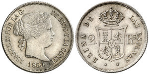 1860/59. Isabel II. Barcelona. 2 reales. ... 