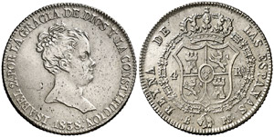 1838. Isabel II. Barcelona. PS. 4 reales. ... 