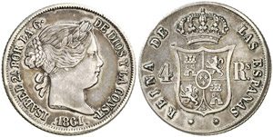 1861. Isabel II. Barcelona. 4 reales. (Cal. ... 