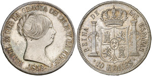 1852. Isabel II. Barcelona. 10 reales. (Cal. ... 