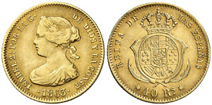 1863. Isabel II. Barcelona. 40 reales. (Cal. ... 