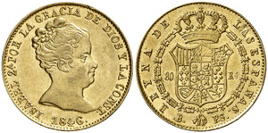 1846. Isabel II. Barcelona. PS. 80 reales. ... 
