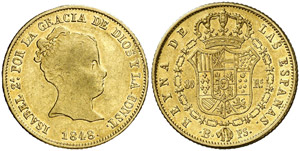 1848. Isabel II. Barcelona. PS. 80 reales. ... 