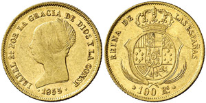 1855. Isabel II. Barcelona. 100 reales. ... 
