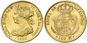 1860. Isabel II. Barcelona. 100 reales. ... 
