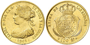 1861. Isabel II. Barcelona. 100 reales. ... 