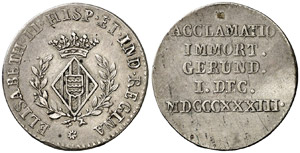 1833. Isabel II. Girona. Medalla de ... 