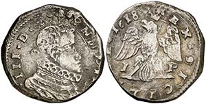 1618. Felipe III. Messina. IP. 4 taris. ... 