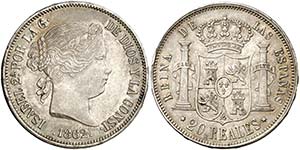 1862. Isabel II. Madrid. 20 reales. (Cal. ... 