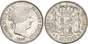 1867. Isabel II. Madrid. 2 escudos. (Cal. ... 