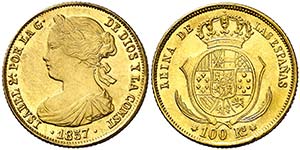 1857. Isabel II. Sevilla. 100 reales. (Cal. ... 