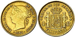 1861. Isabel II. Manila. 4 pesos. (Cal. ... 