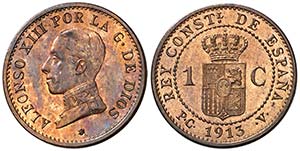 1913*3. Alfonso XIII. PCV. 1 céntimo. (Cal. ... 