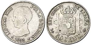 1892*22. Alfonso XIII. PGM. 50 céntimos. ... 