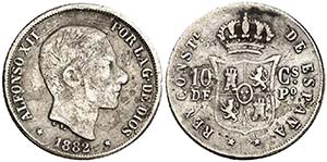 1882. Alfonso XII. Manila. 10 centavos. ... 