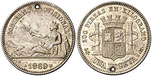 1869. Gobierno Provisional. SNM. 1 peseta. ... 