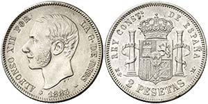 1883*18--. Alfonso XII. MSM. 2 pesetas. ... 