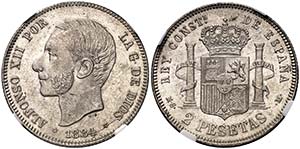 1884*1884. Alfonso XII. MSM. 2 pesetas. ... 