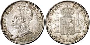 1905*1905. Alfonso XIII. SMV. 2 pesetas. ... 