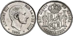 1880. Alfonso XII. Manila. 50 centavos. ... 