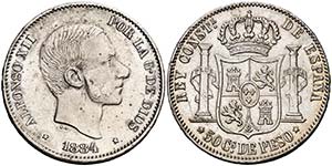 1884. Alfonso XII. Manila. 50 centavos. ... 