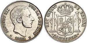 1885. Alfonso XII. Manila. 50 centavos. ... 