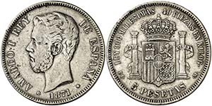1871*1873. Amadeo I. DEM. 5 pesetas. (Cal. ... 
