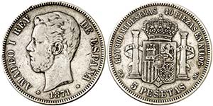 1871*1873. Amadeo I. DEM. 5 pesetas. (Cal. ... 