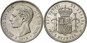 1878*1878. Alfonso XII. EMM. 5 pesetas. ... 