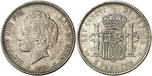 1893*18--. Alfonso XIII. PGV. 5 pesetas. ... 