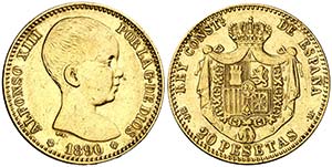 1890*1890. Alfonso XIII. MPM. 20 pesetas. ... 