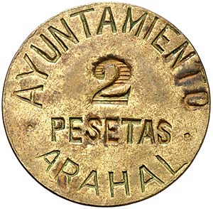Arahal (Sevilla). 2 pesetas. (Cal. 2, como ... 