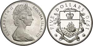 1970. Bahamas. Isabel II. 5 dólares. (Kr. ... 