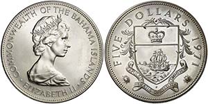 1971. Bahamas. Isabel II. 5 dólares. (Kr. ... 