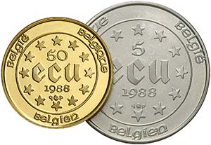 1988. Bélgica. 5  y 50 ecu. (Kr. 166 y ... 